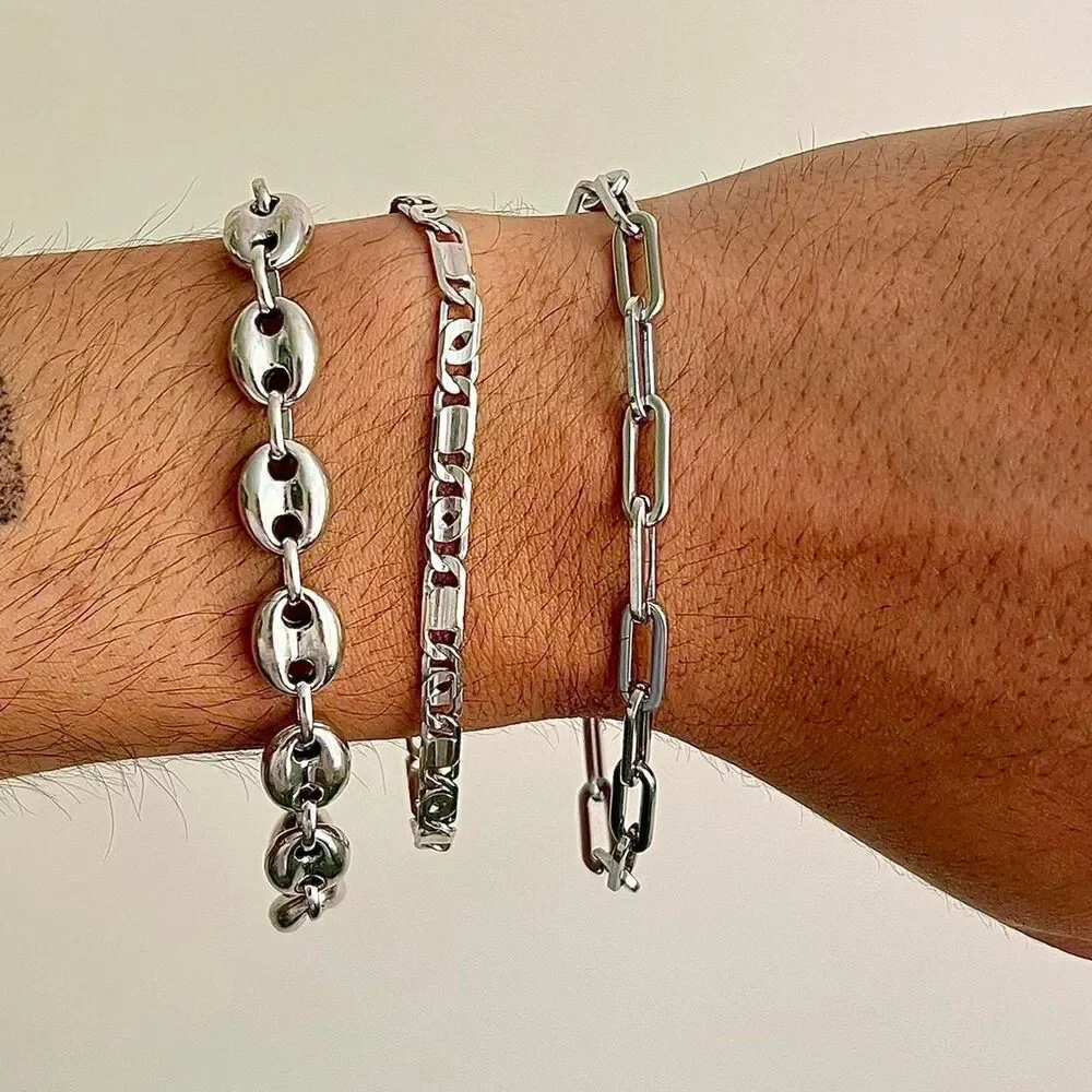 y2k style barbwire cuban link silver stainless steel bracelet